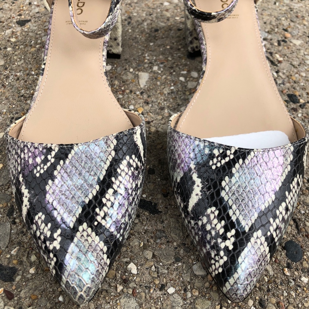 Aldo Snake Print Pointed Toe Block Heel Flats - image 3